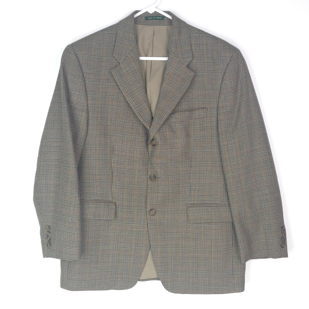 Lauren Ralph Lauren Men 40S Brown Blue Houndstooth 3 Button Blazer Sport Coat